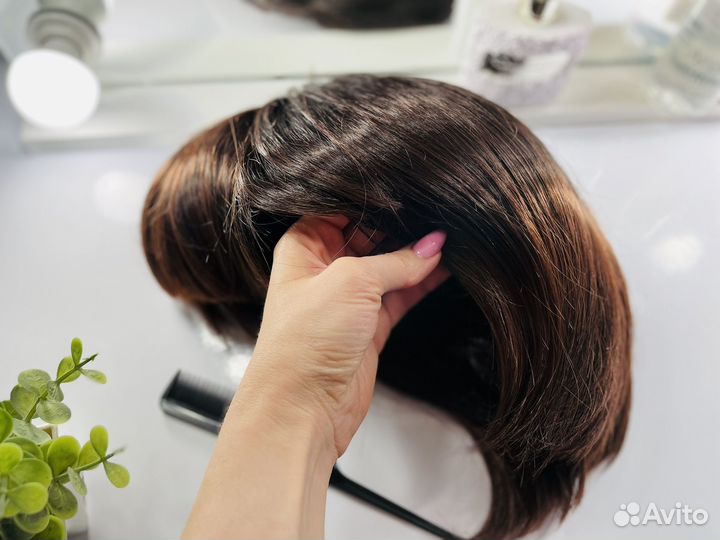 Парик женский каре каштановый