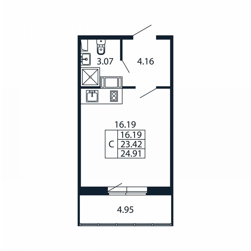 Квартира-студия, 28,4 м², 8/12 эт.