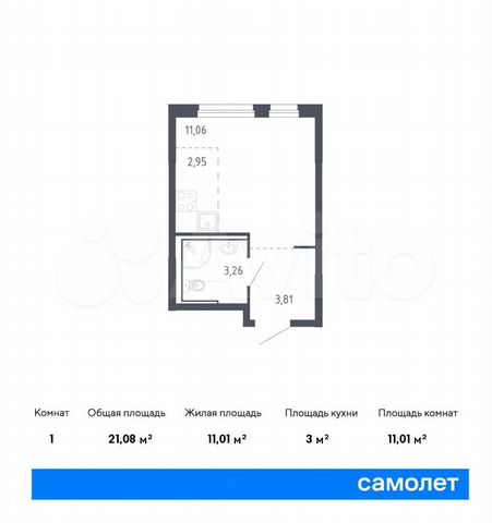 Квартира-студия, 21,1 м², 16/17 эт.