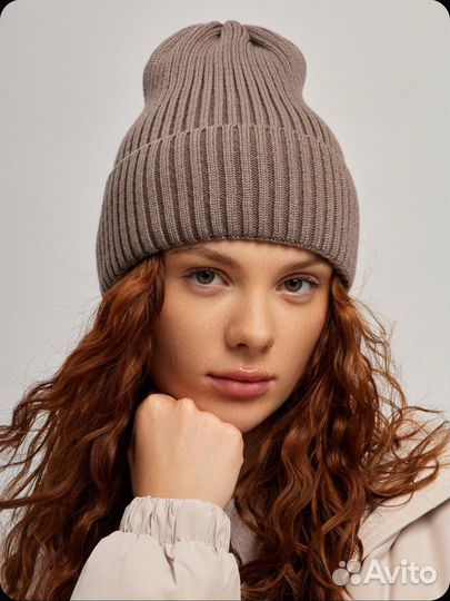 Шапка бини женская коричневая