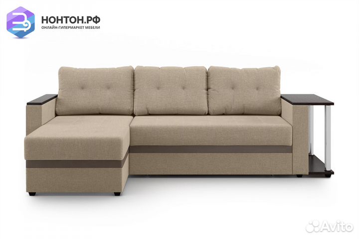 Диван угловой дельфин Атланта бежевый / коричневый
