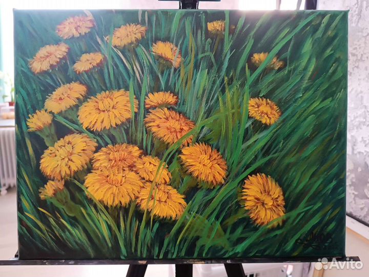 Картина маслом Одуванчики