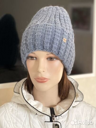 Шапка женская вязаная зимняя двойная