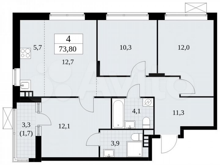 4-к. квартира, 73,8 м², 3/18 эт.