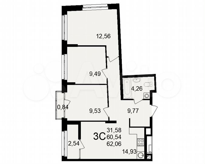 3-к. квартира, 62,1 м², 8/25 эт.