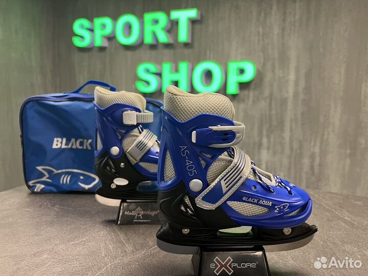 Детские ледовые коньки black aqua