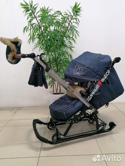 Новые санки-коляска Nika JOY (синий с котятами)