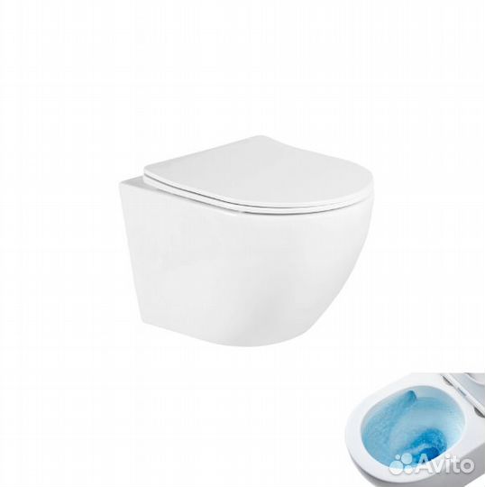 Унитаз подвесной Gid Tr2122TF белый, безободковый, с крышкой микролифт, слив торнадо