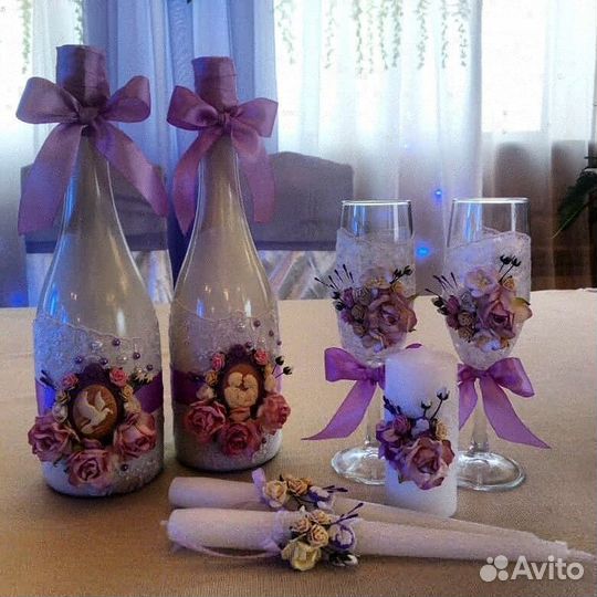 Свадебные аксессуары (шампанское, фужеры, очаг)