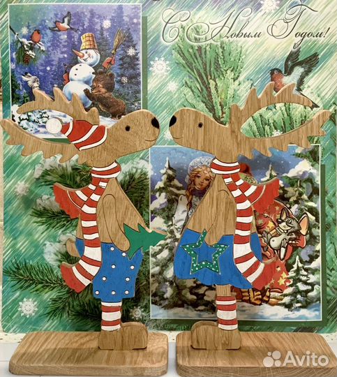 Елочные игрушки деревянные олени