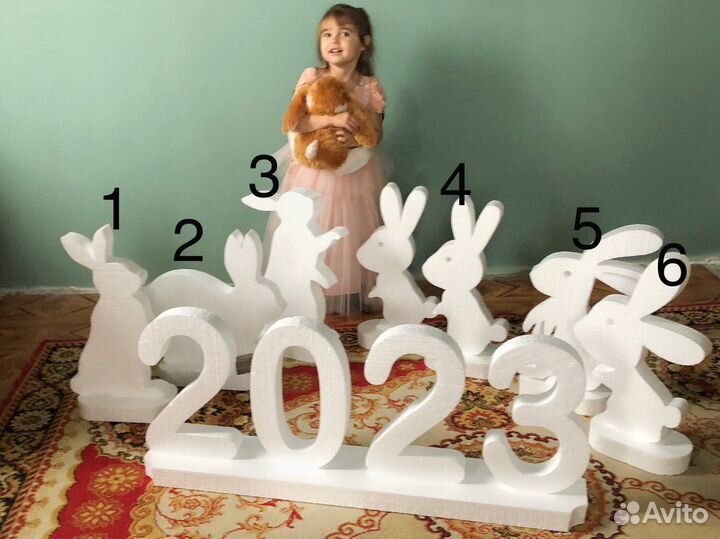 Фигуры из пенопласта, Олени, кролики, Елки