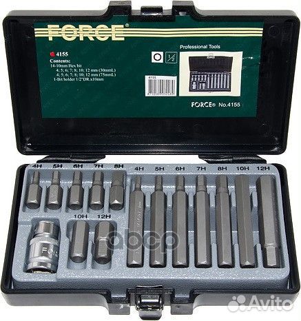 Набор бит HEX 4-12 мм 30-75 мм 15пр force 4155