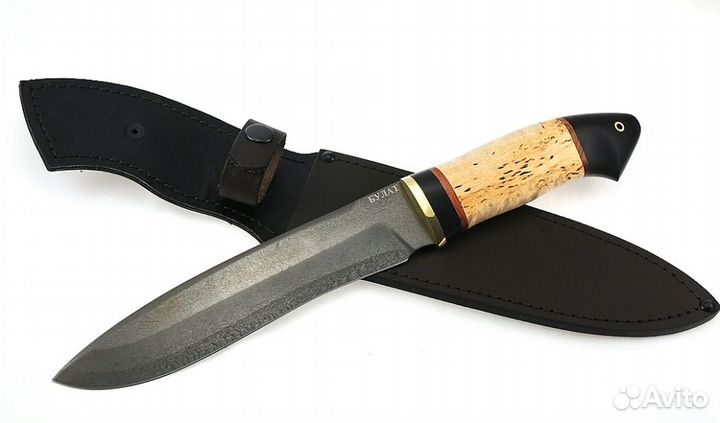 Нож Медведь сталь булат, рукоять черный граб-карел