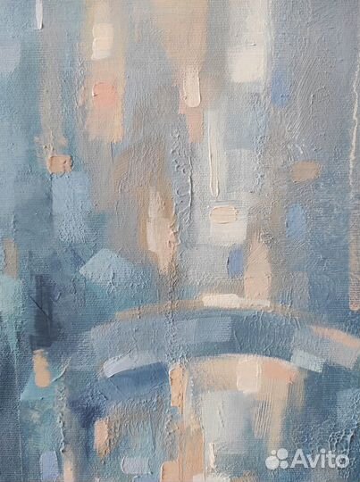 Авторская большая синяя картина маслом Путь к себе