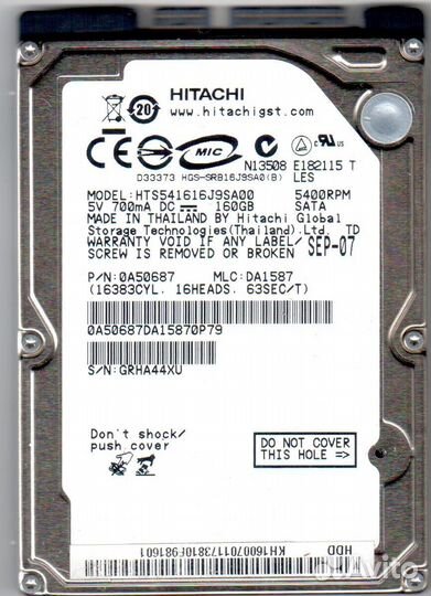 Hitachi HTS541616J9SA00 160Gb 150Mb/s 2.5