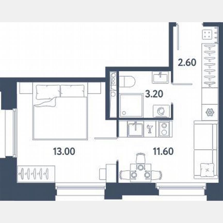 1-к. апартаменты, 30,4 м², 5/16 эт.