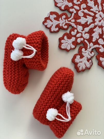 Новые Новогодние вязаные пинетки