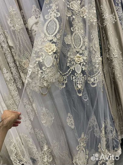 Шторы бархат велюр с вышивкой 3Д и тюль компаньон