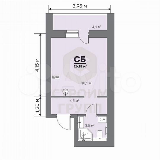 Квартира-студия, 26,2 м², 1/9 эт.