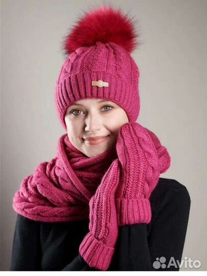 Комплект шапка, снуд и варежки