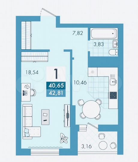 1-к. квартира, 42,8 м², 18/26 эт.