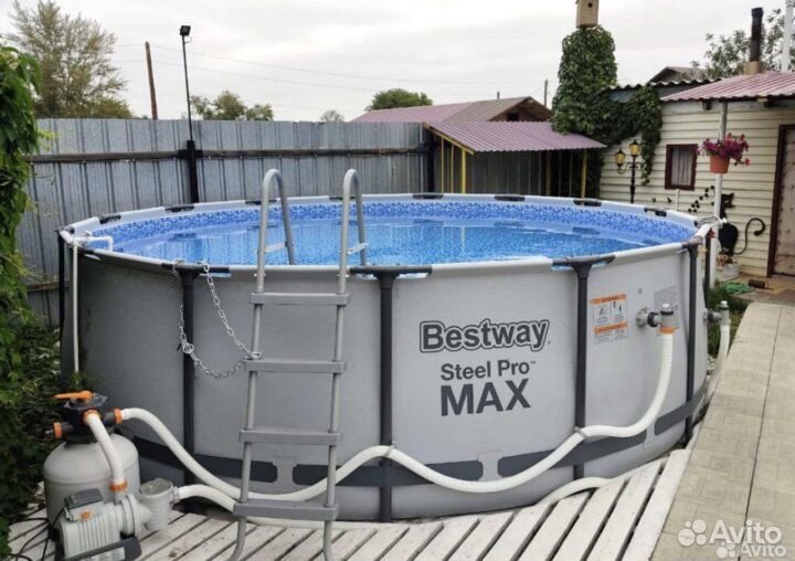 Каркасный бассейн 366х122см насос лестница тент