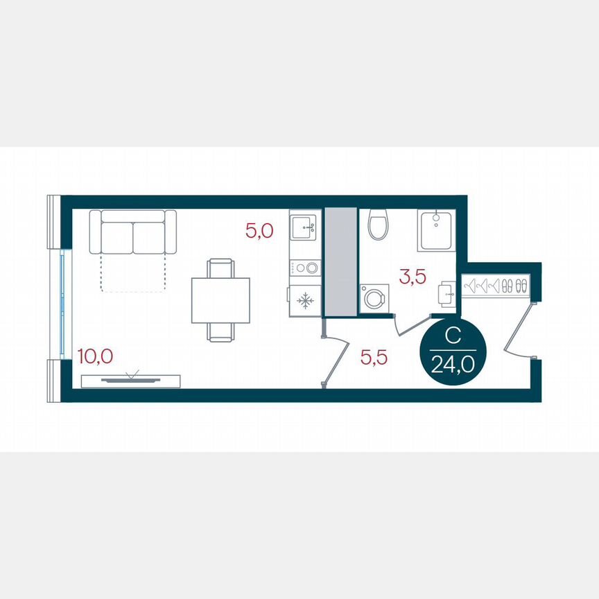 Квартира-студия, 24 м², 29/32 эт.