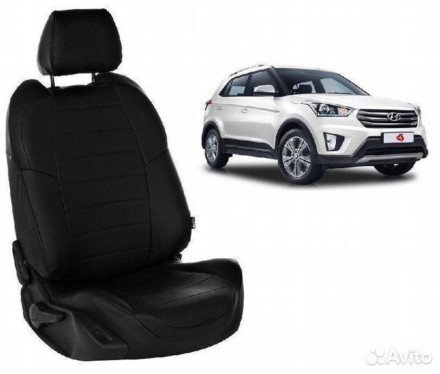 Чехлы из экокожи черные на Hyundai Creta
