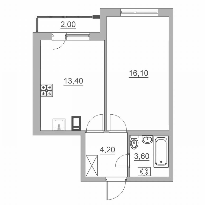 2-к. квартира, 39,3 м², 1/6 эт.