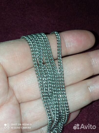 Серебряная цепь без замка, винтаж 76см