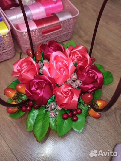 Букет из атласной ленты, тропиарий