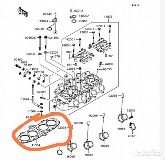 Прокладка ГБЦ Kawasaki ZZR400, ZZR400 2