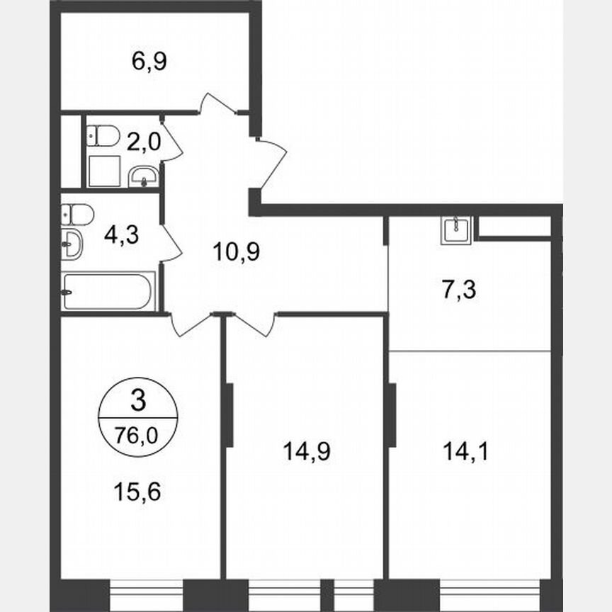 3-к. квартира, 76 м², 20/22 эт.