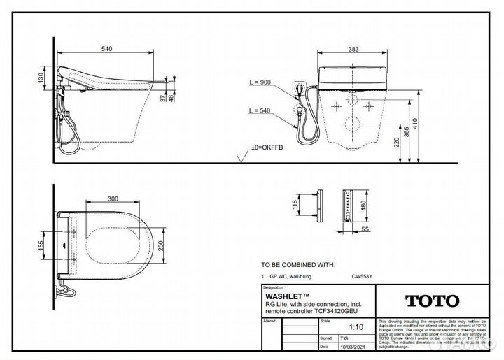 Умный унитаз-биде toto Washlet RG подвесной