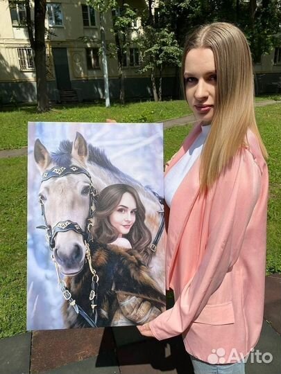 Портрет по фото на холсте, печать картин на холсте