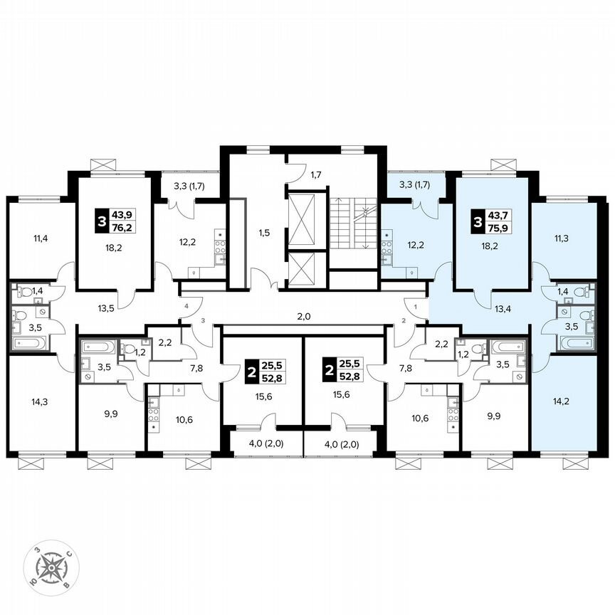 3-к. квартира, 75,9 м², 9/15 эт.