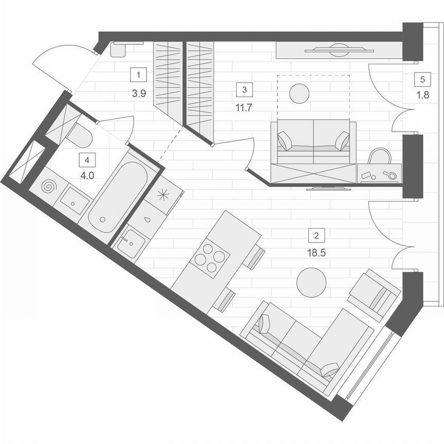 1-к. апартаменты, 38,1 м², 8/10 эт.