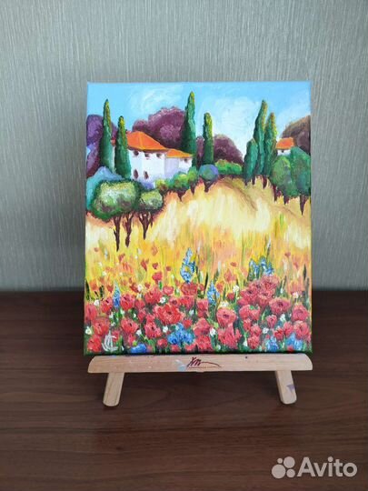 Картина пейзаж прованс маки масло