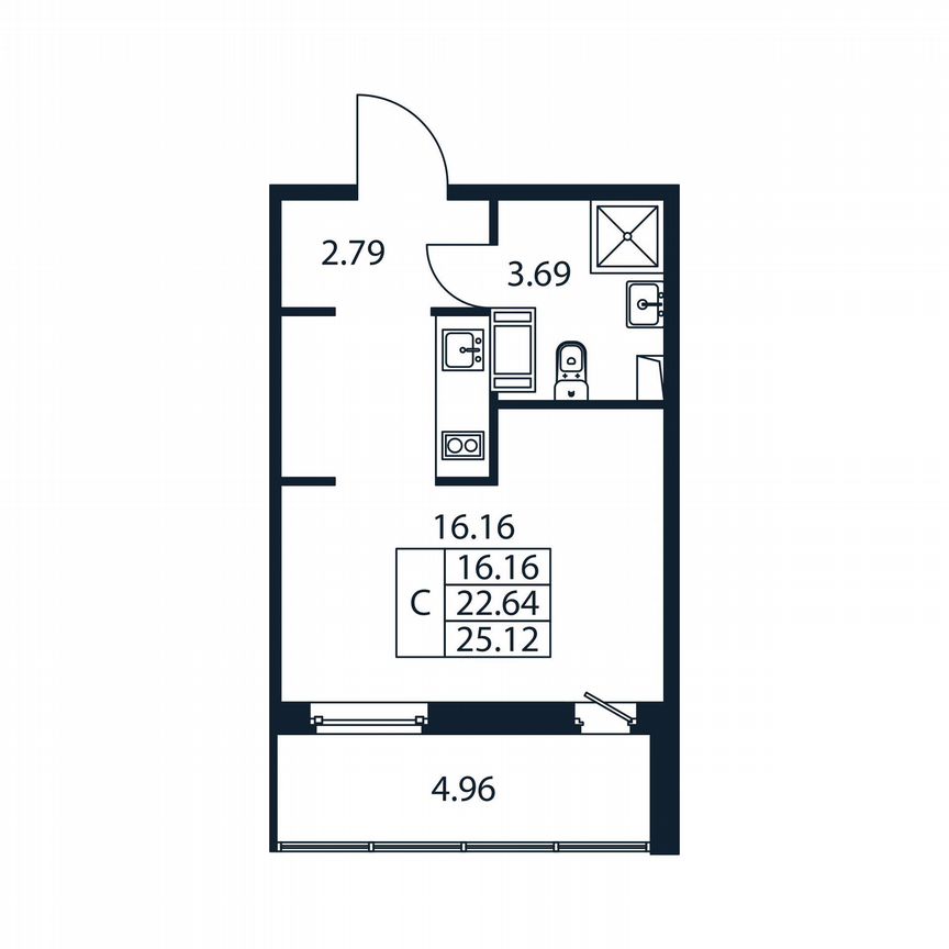 Квартира-студия, 27,6 м², 12/12 эт.