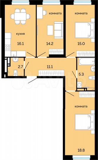 3-к. квартира, 83,2 м², 13/25 эт.