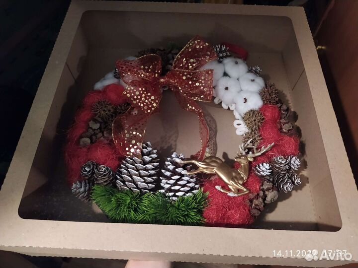 Новогодний, рождественский венок в коробке