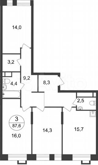 3-к. квартира, 87,6 м², 19/20 эт.