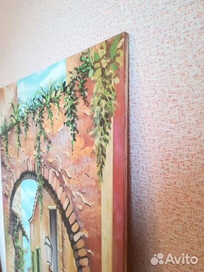 Картина улочка 70 х 152 см фреска для интерьера