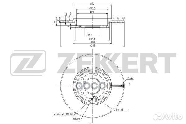 Диск торм. перед. zekkert BS6472 Hyundai i30 16