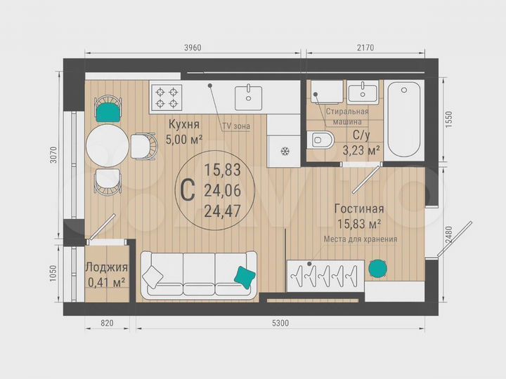 Квартира-студия, 24,5 м², 21/27 эт.