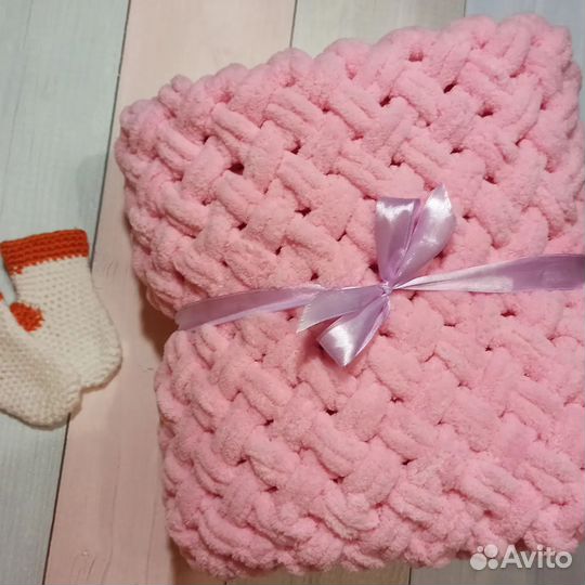 Плед детский вязаный плюшевый