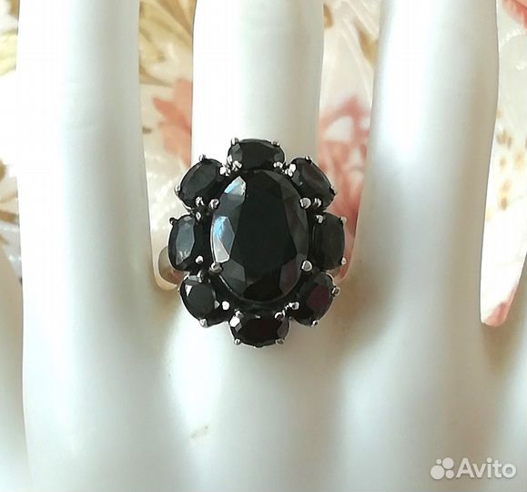 Кольцо 18,0 с турмалином серебро К405