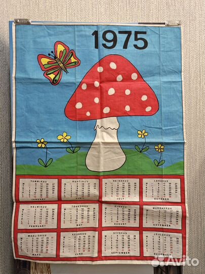 Винтажный текстильный календарь 1975 мухомор
