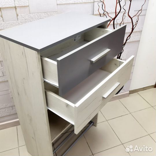 Тумба для обуви Юнона Дуб Белый Craft/Серый Шифер