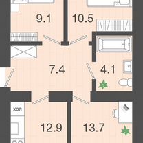 3-к. квартира, 58,8 м², 2/4 эт.